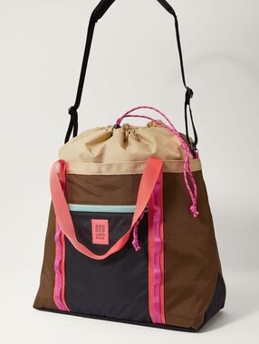 Topo Designs Beige, Brown and Pink Drawstring Tote